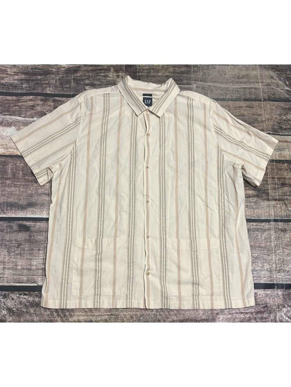 Gap Shirt Mens 2XL Striped Cotton Short Sleeve Button Up